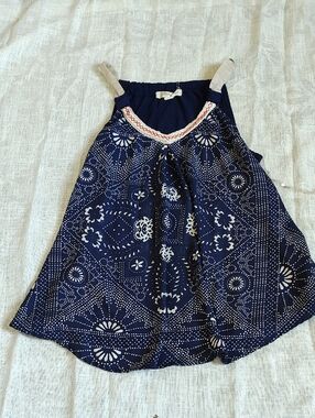Rewind Navy Blue Bandana-Print Tank Top with Cream Straps